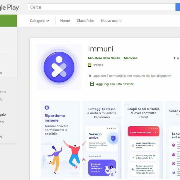 pagina corretta su playstore per app immuni