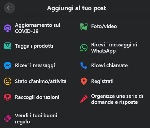 su facebook puoi aggiungere elementi al tuo post per renderlo più interattivo